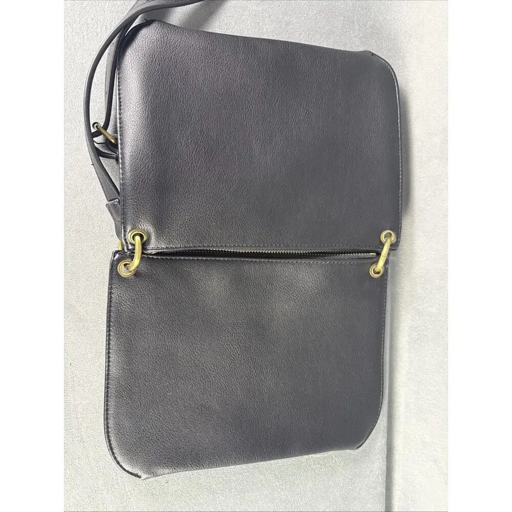 ANTHROPOLOGIE Vegan Black Leather Double Crossbody Bag